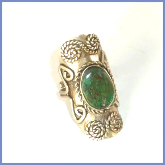 Wrap Green Stone Silver Tone Ring - Picture 1 of 9